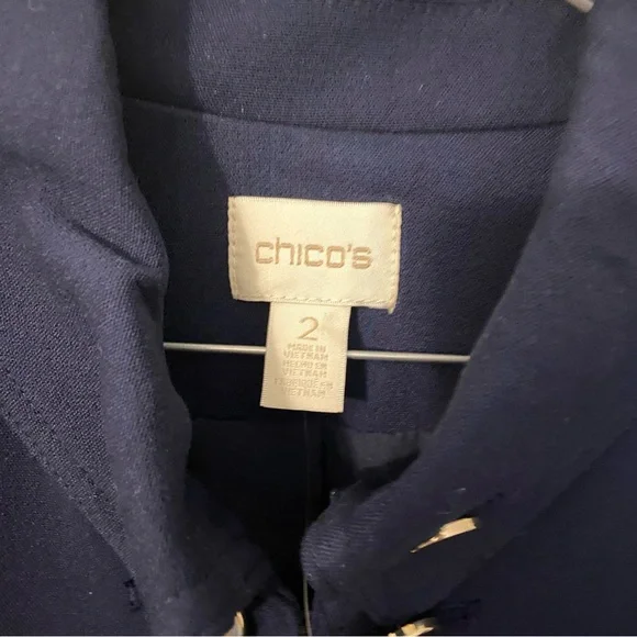Chico's Navy Military Blazer with Gold Accents Chico Size 2 - Picture 6 of 11